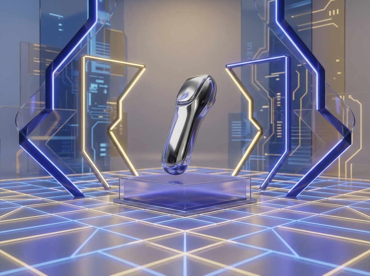 AI-generated futuristic product display with neon lighting