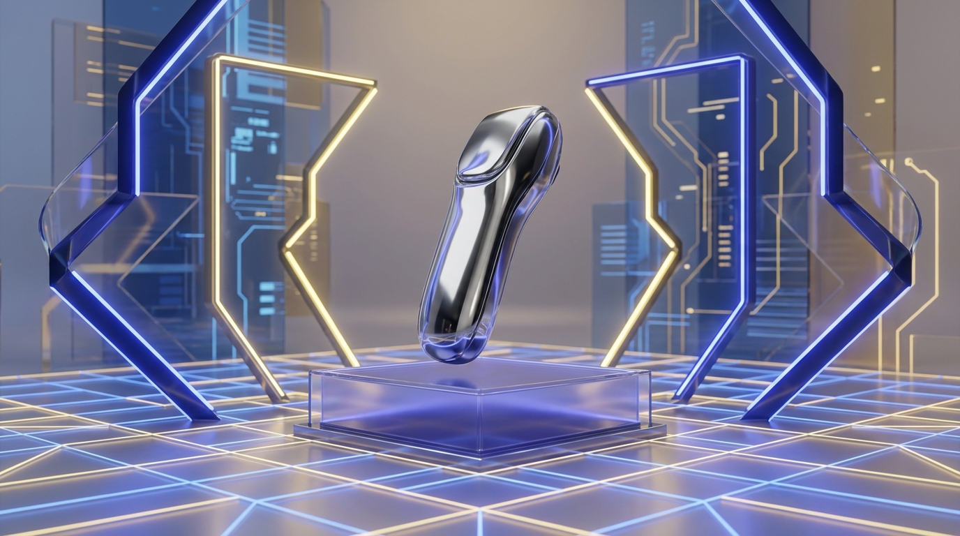 AI-generated futuristic product display with neon lighting