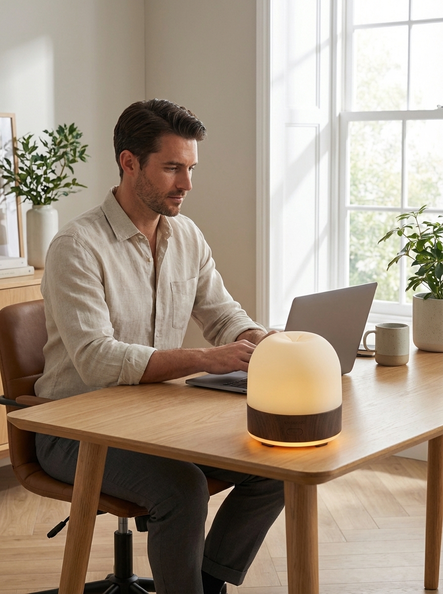 Second Amazon lifestyle image in home office — consistent ai product photo using Nano Banana Pro visual anchor