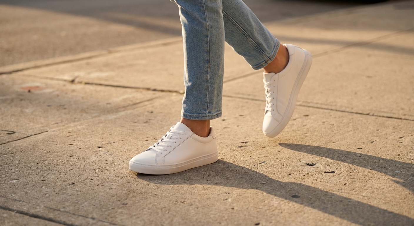 Virtual try on shoes — side walking pose showing dynamic movement